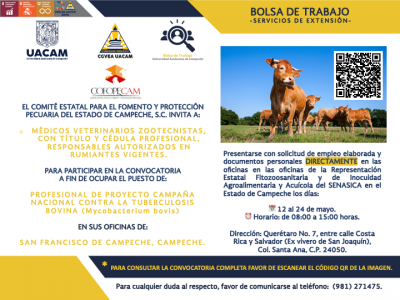 vacantes del Comité Estatal para el Fomento y Protección Pecuaria del Estado de Campeche, S.C. (COFOPECAM)