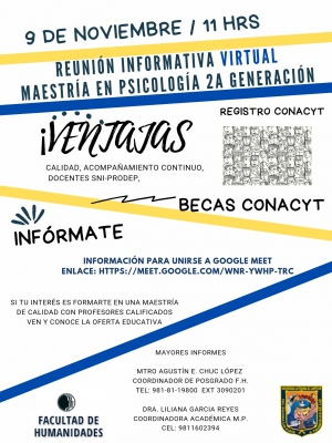 REUNIÓN INFORMATIVA VIRTUAL, MAESTRÍA EN PSICOLOGÍA