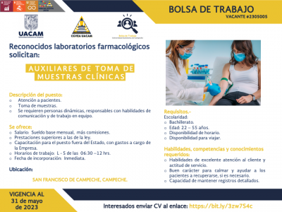 Oportunidad laboral para egresados del Programa Académico de Bachillerato.