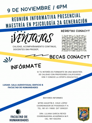 REUNIÓN INFORMATIVA PRESENCIAL, MAESTRÍA EN PSICOLOGÍA